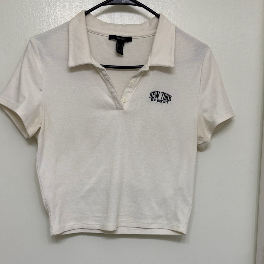 Forever 21 Off-White Polo Crop Top